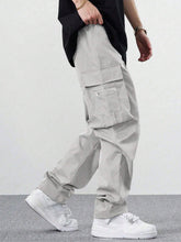Fitwala™ Light Grey Utility Cargo Pants – Multi-Pocket Korean Streetwear Style